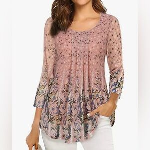 VALOLIA women's 3/4 sleeve floral Size L tunic top